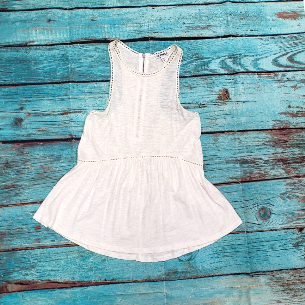 Express White Boho Peplum Style Racerback Tank Top Size Extra Small